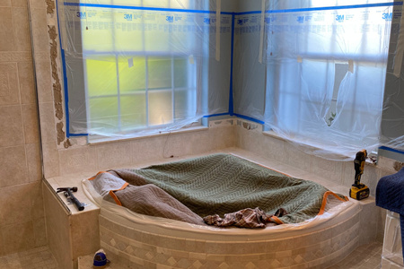 During image of floor removal in master bathroom in Melbourne